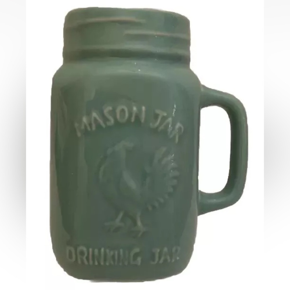 Mason Jar Mug Green With Rooster Design